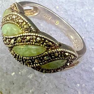 Sterling Silver.925 NV w/ Nevada Green Quartz & Marcasites Ring-Sz 6